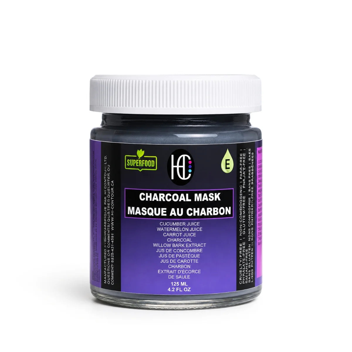 Charcoal Purifying Face Mask – Weekly Detox & Pore-Clearing Treatment | Charcoal + Willow Bark + Fresh Cucumber, Watermelon & Carrot Juice + Vitamin E | 125mL