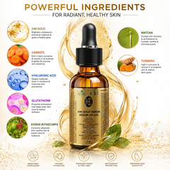 24K Gold Radiance Serum – Anti-Aging Daily Face Elixir | Fresh Carrot Juice, Hyaluronic Acid, Glutathione & Vitamins B5, C, E | Matcha & Turmeric | 30mL / 1.01 fl oz