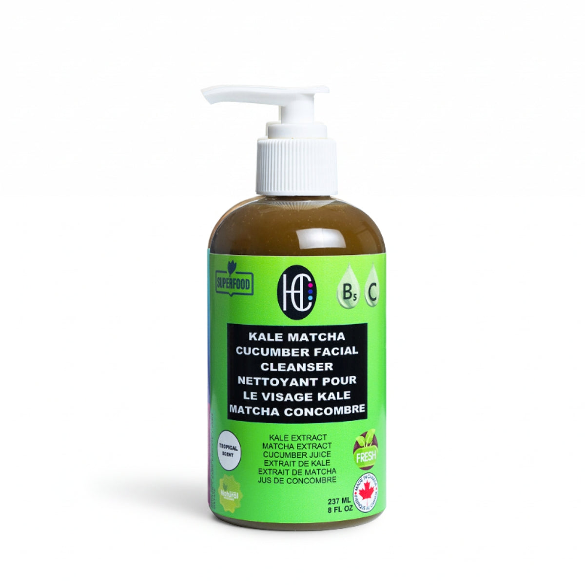 Kale Matcha Cucumber Facial Cleanser – Hydrating Daily Face Wash with Vitamin C & B5 | Removes Oil, Dirt & Makeup | 237ml / 8 fl oz