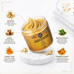 24K Gold Radiance Sugar Scrub – Anti-Aging Face & Body Exfoliator | Fresh Carrot Juice, Matcha & Turmeric | Natural Sugar Crystals | 125mL / 4.2 fl oz