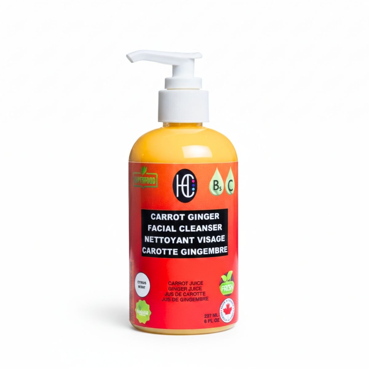 Carrot Ginger Facial Cleanser – Brightening Daily Face Wash with Vitamin C & B5 | Removes Oil, Dirt & Makeup | 237ml / 8 fl oz