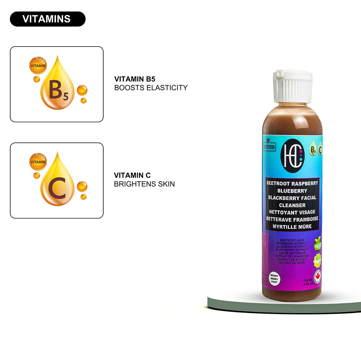 Beetroot & Berry Antioxidant Facial Cleanser – Daily Hydrating Face Wash with Vitamin C & B5 | Removes Oil, Dirt & Makeup | 118mL / 4 fl oz