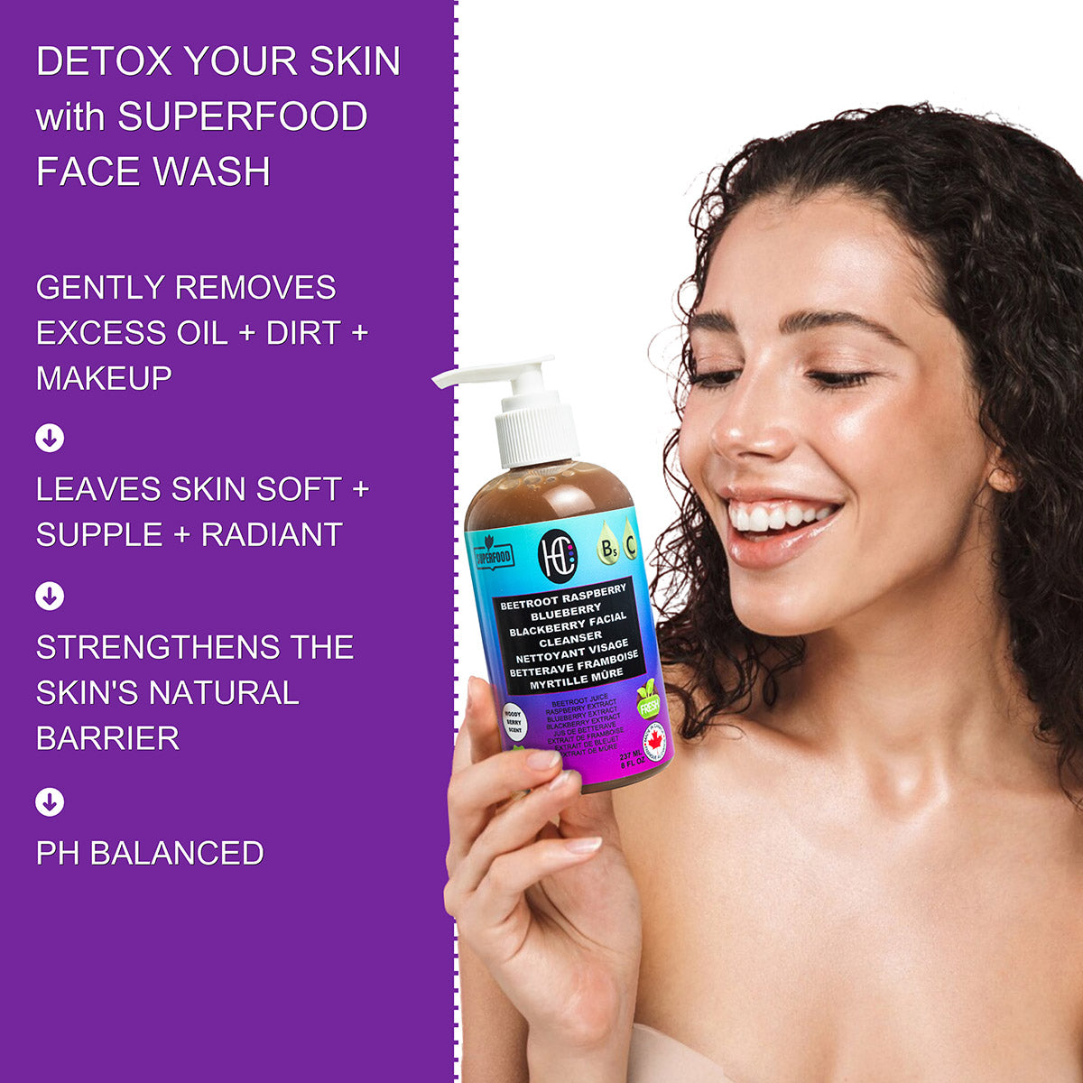 Berry & Beetroot Facial Cleanser – Daily Hydrating Face Wash | Fresh Beetroot Juice + Raspberry, Blueberry & Blackberry Extracts | Avocado Oil, Vitamin B5 & Vitamin C | 237mL