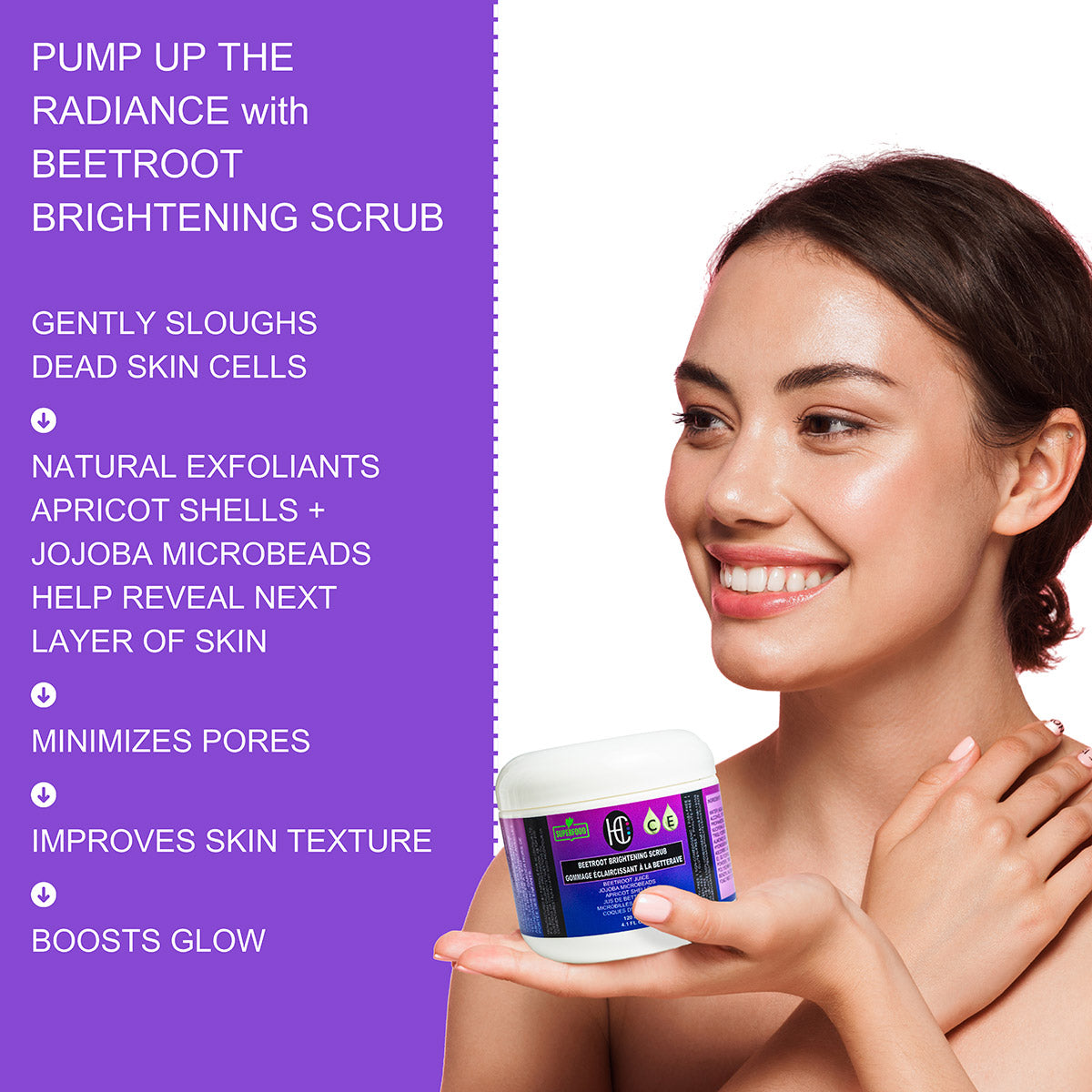 Beetroot Brightening Scrub – Daily Exfoliating Face & Body Polish | Beetroot Juice + Jojoba Microbeads + Apricot Shells + Vitamin C & E | 120mL