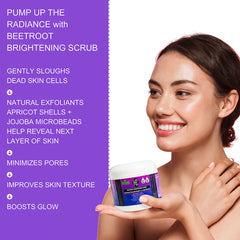 Beetroot Brightening Scrub – Daily Exfoliating Face & Body Polish | Beetroot Juice + Jojoba Microbeads + Apricot Shells + Vitamin C & E | 120mL