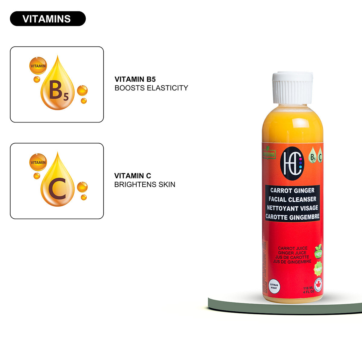 Carrot & Ginger Facial Cleanser – Daily Hydrating Face Wash | Fresh Carrot & Ginger Juice | Avocado Oil, Vitamin B5 & Vitamin C | 118mL