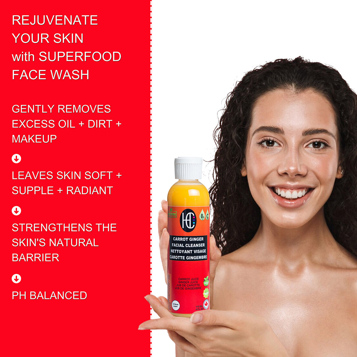 Carrot & Ginger Facial Cleanser – Daily Hydrating Face Wash | Fresh Carrot & Ginger Juice | Avocado Oil, Vitamin B5 & Vitamin C | 118mL
