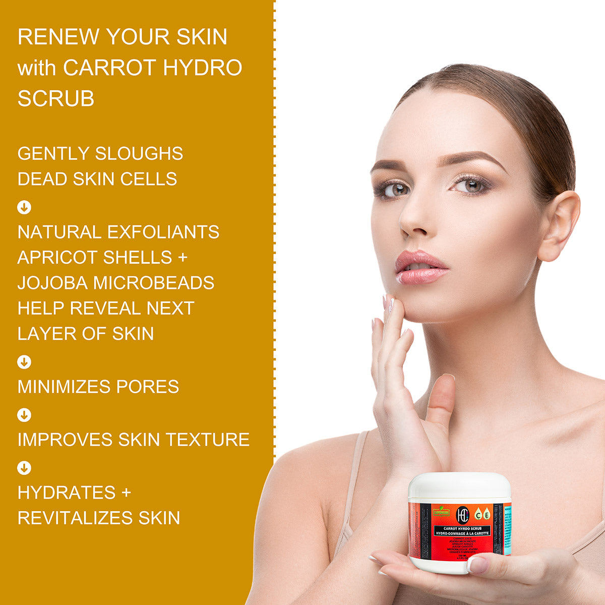 Carrot Hydro Scrub – Daily Face & Body Exfoliator | Fresh Carrot Juice + Jojoba Beads + Vitamin C & E | 120mL