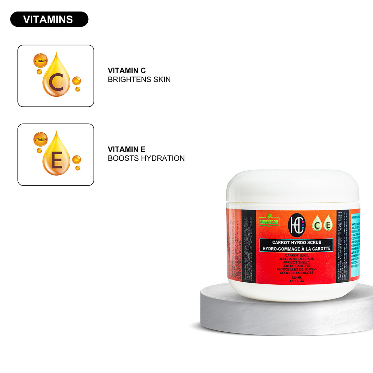 Carrot Hydro Scrub – Daily Face & Body Exfoliator | Fresh Carrot Juice + Jojoba Beads + Vitamin C & E | 120mL