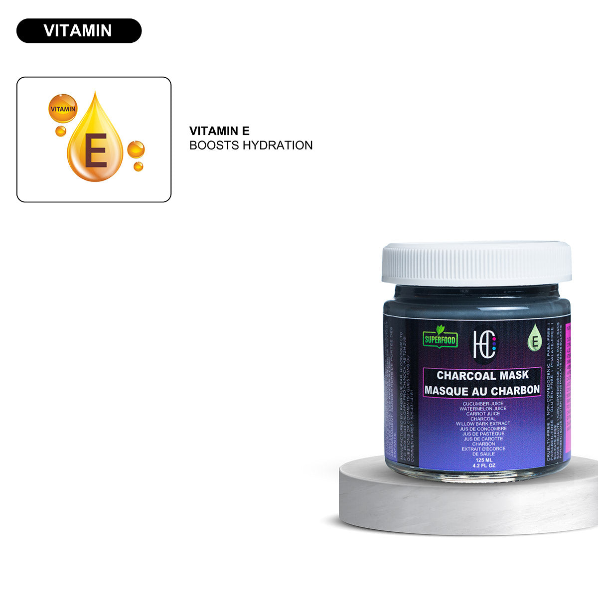 Charcoal Purifying Face Mask – Weekly Detox & Pore-Clearing Treatment | Charcoal + Willow Bark + Fresh Cucumber, Watermelon & Carrot Juice + Vitamin E | 125mL