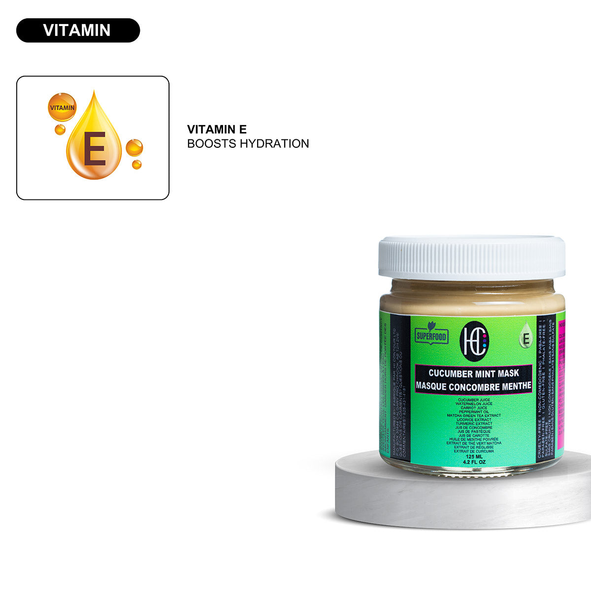 Mint Cucumber Face Mask – Weekly Soothing & Refreshing Treatment | Fresh Cucumber, Watermelon & Carrot Juice + Matcha, Turmeric & Peppermint | Hydrating with Vitamin E | 125mL