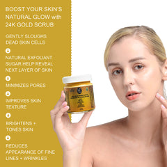 24K Gold Radiance Sugar Scrub – Anti-Aging Face & Body Exfoliator | Fresh Carrot Juice, Matcha & Turmeric | Natural Sugar Crystals | 125mL / 4.2 fl oz