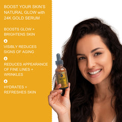24K Gold Radiance Serum – Anti-Aging Daily Face Elixir | Fresh Carrot Juice, Hyaluronic Acid, Glutathione & Vitamins B5, C, E | Matcha & Turmeric | 30mL / 1.01 fl oz