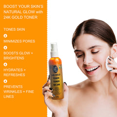 24K Gold Radiance Toner – Pore-Tightening Anti-Aging Face Elixir | Fresh Carrot Juice, Hyaluronic Acid, Glutathione & Vitamins B5 & E | Matcha & Turmeric | 118mL / 4 fl oz