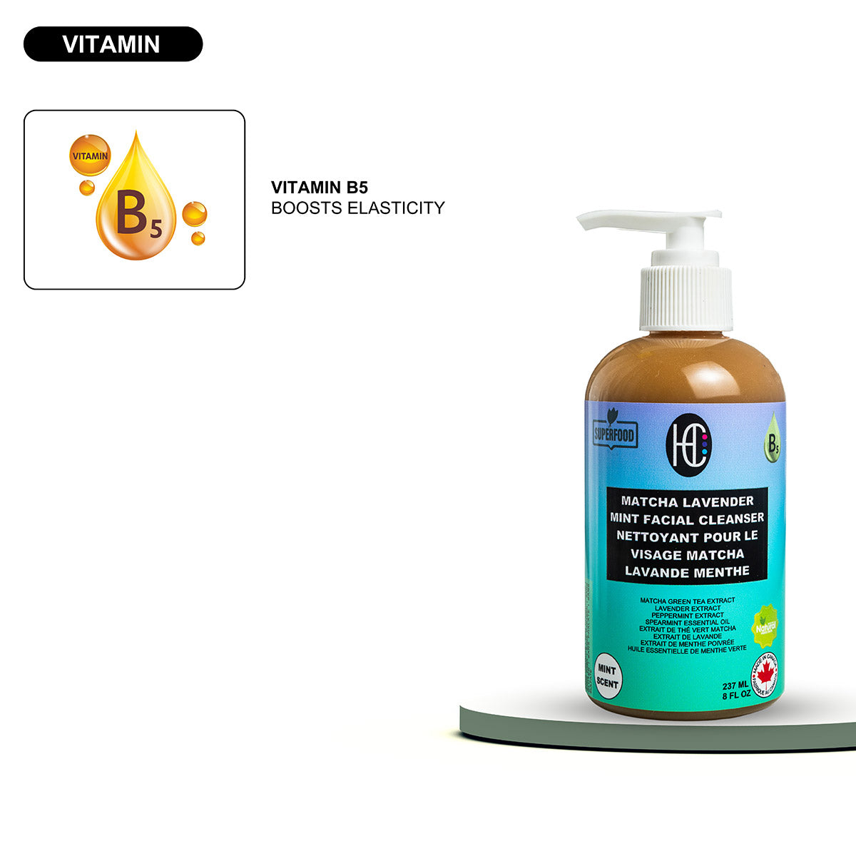 Matcha Lavender Mint Facial Cleanser – Hydrating Daily Face Wash with Plant-Based Extracts | Removes Dirt, Oil & Makeup | 237mL / 8 fl oz