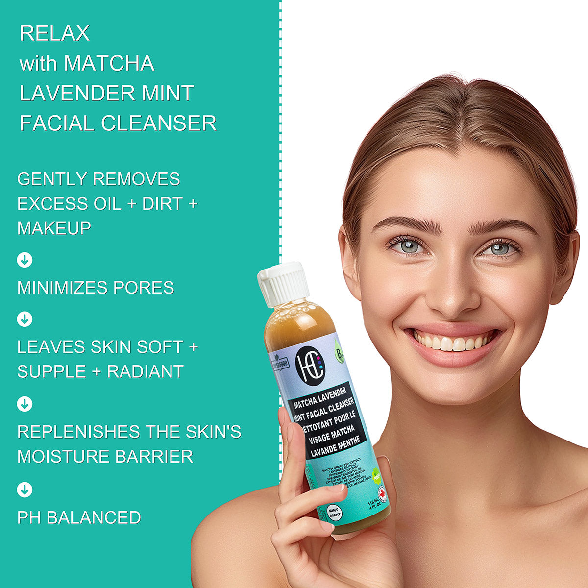 Matcha Lavender Mint Facial Cleanser – Daily Hydrating Face Wash | Matcha, Lavender & Fresh Mint | Avocado Oil & Vitamin B5 | 118mL / 4 fl oz