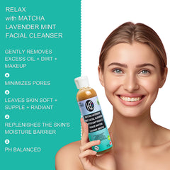 Matcha Lavender Mint Facial Cleanser – Daily Hydrating Face Wash | Matcha, Lavender & Fresh Mint | Avocado Oil & Vitamin B5 | 118mL / 4 fl oz