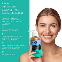 Matcha Lavender Mint Facial Cleanser – Hydrating Daily Face Wash with Plant-Based Extracts | Removes Dirt, Oil & Makeup | 237mL / 8 fl oz