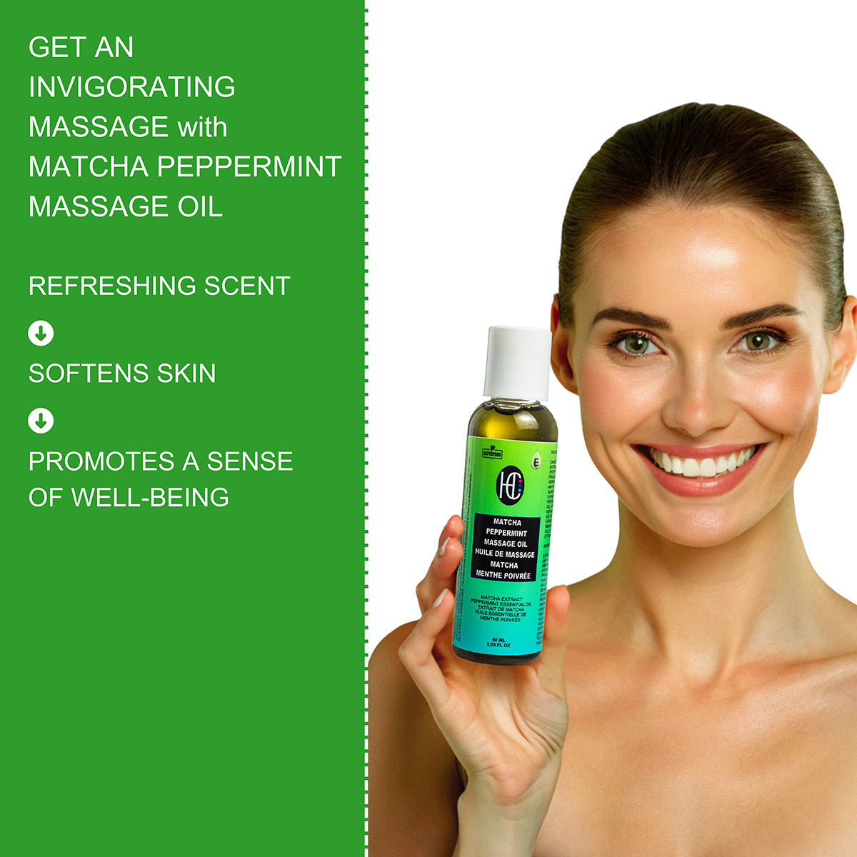 Matcha & Peppermint Massage Oil – Cooling, Relaxing & Hydrating | Vitamin E & Botanical Oils | 60mL