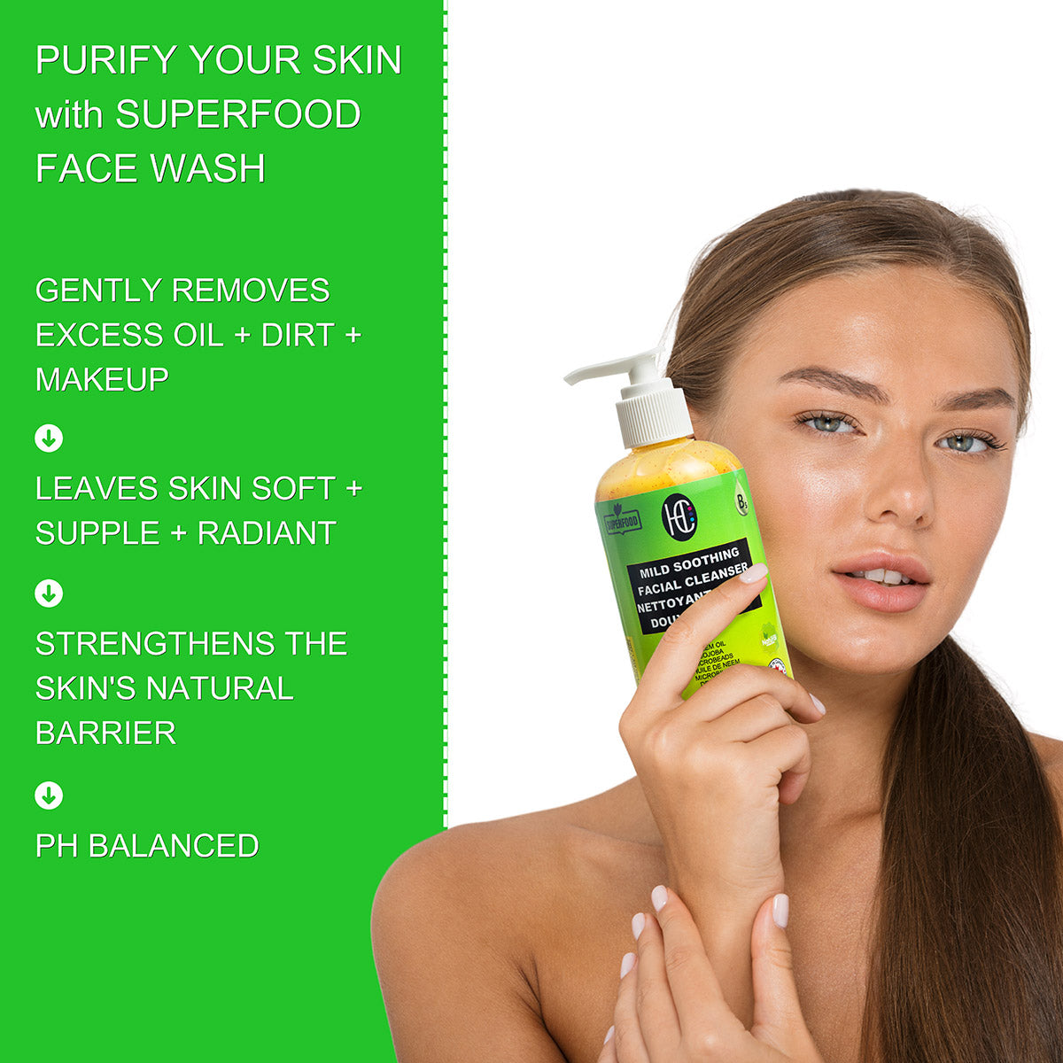 Mild Soothing Facial Cleanser – Daily Hydrating Face Wash | Neem Oil + Jojoba Microbeads + Avocado Oil | Removes Oil, Dirt & Makeup | Vitamin B5 for Elasticity | 237mL