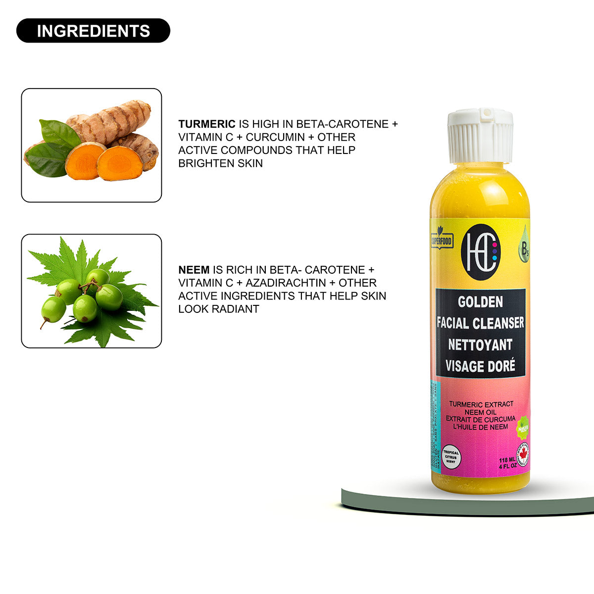 New Golden Facial Cleanser – Daily Hydrating Face Wash | Turmeric Extract + Neem Oil + Vitamin B5 | 118mL