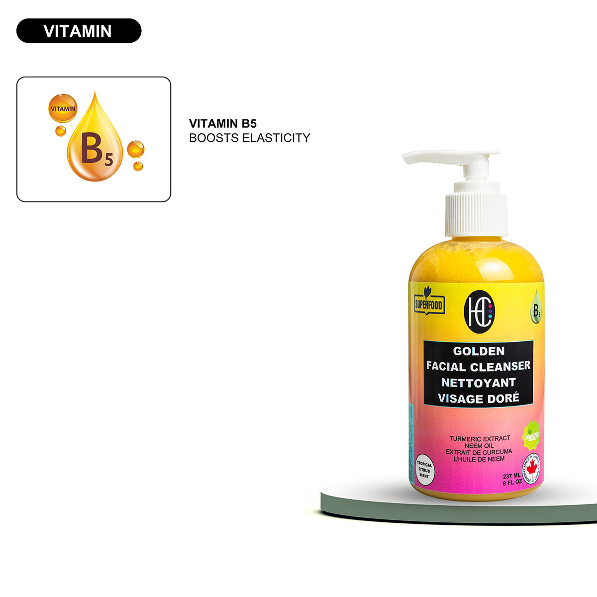 New Golden Facial Cleanser – Daily Hydrating Face Wash | Turmeric Extract + Neem Oil + Vitamin B5 | 237mL