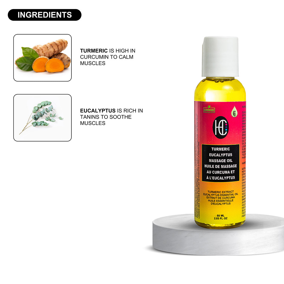 Turmeric & Eucalyptus Massage Oil – Relaxing, Cooling & Moisturizing | Matcha & Peppermint Infusion | 60mL